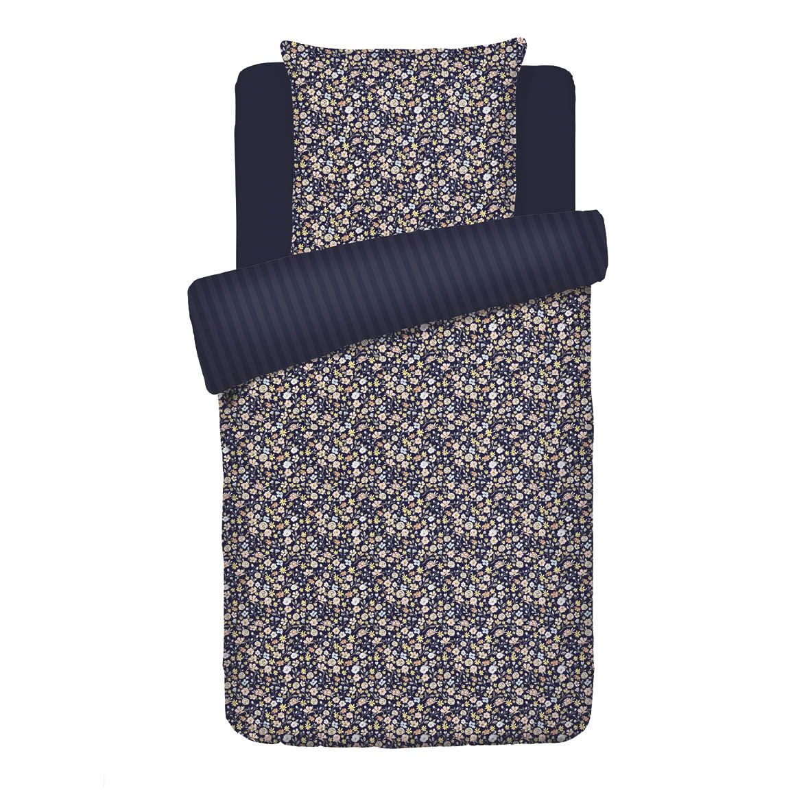 Duvet cover + pillowcase(s) cotton satin - Meadow dark blue