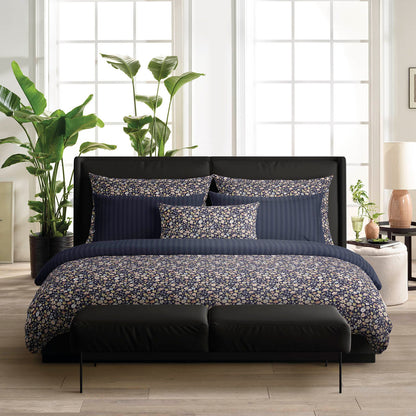 Duvet cover + pillowcase(s) cotton satin - Meadow dark blue