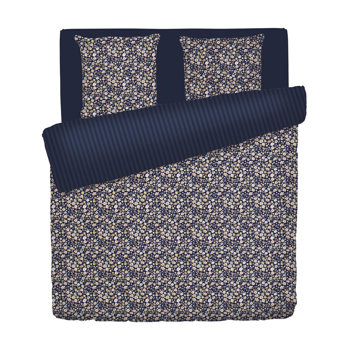 Duvet cover + pillowcase(s) cotton satin - Meadow dark blue 260 x 240 cm + 2 x (63 x 63 cm)