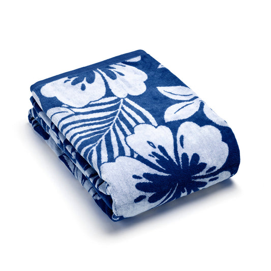 Beach towel Hibiscus Dark blue - 90 x 180 cm