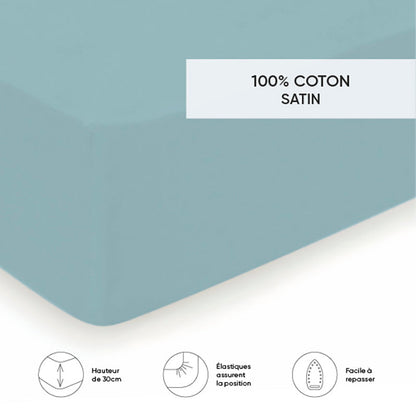 Fitted sheet cotton satin - Uni Light green