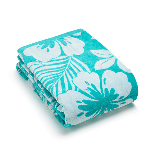 Beach towel Hibiscus Teal - 90 x 180 cm