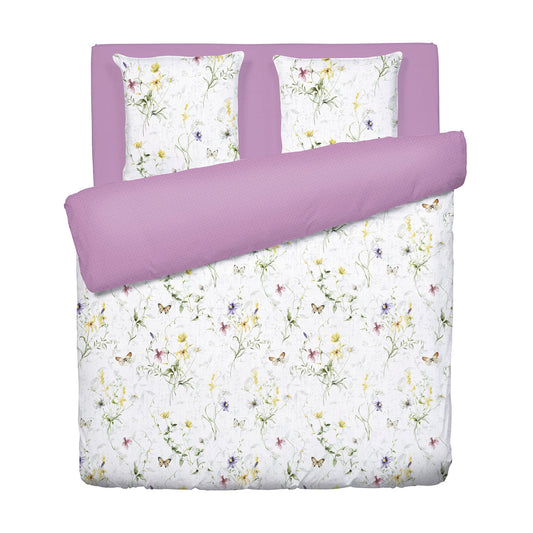 Duvet cover + pillowcase(s) cotton satin - Prairie de fleurs sauvages White / Purple