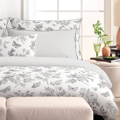 Duvet cover + pillowcase(s) cotton satin - Envolée de papillons White