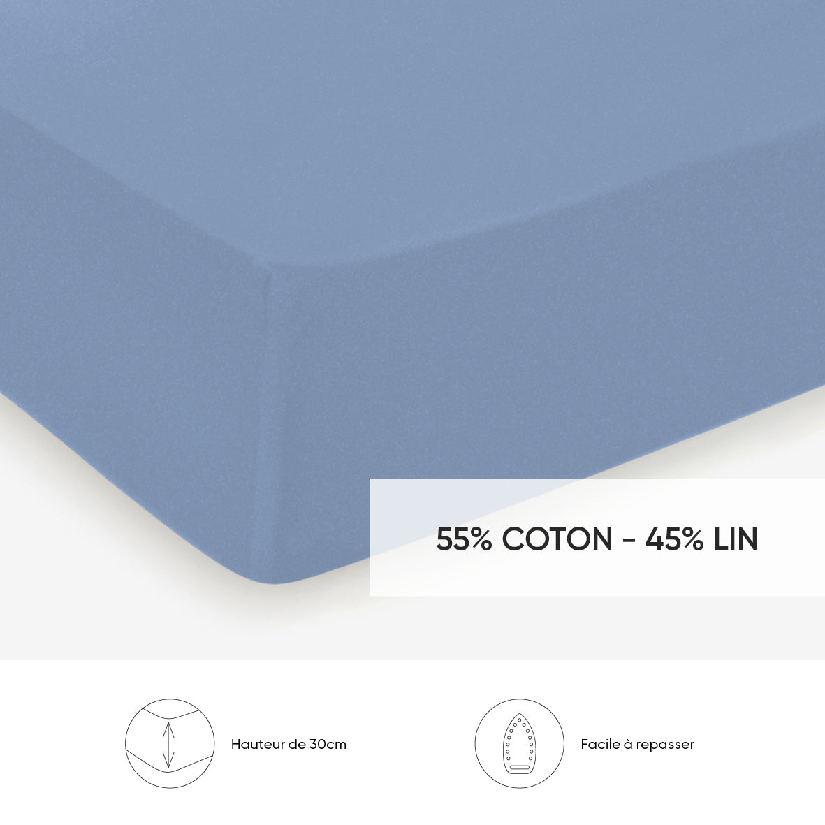 Fitted sheet linen / cotton - Uni Light blue