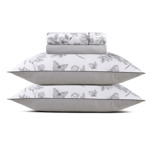 Sheet set cotton satin - Envolée de papillons White