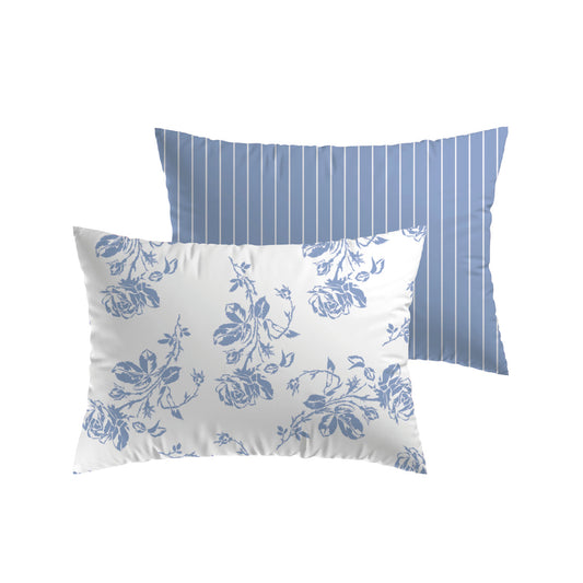 Pillowcase(s) linen / cotton - Roses Light blue