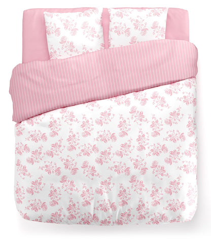 Duvet cover linen / cotton + 2 pillowcases - Roses pink