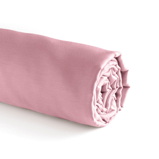 Fitted sheet linen / cotton - Uni Pink Roses rose