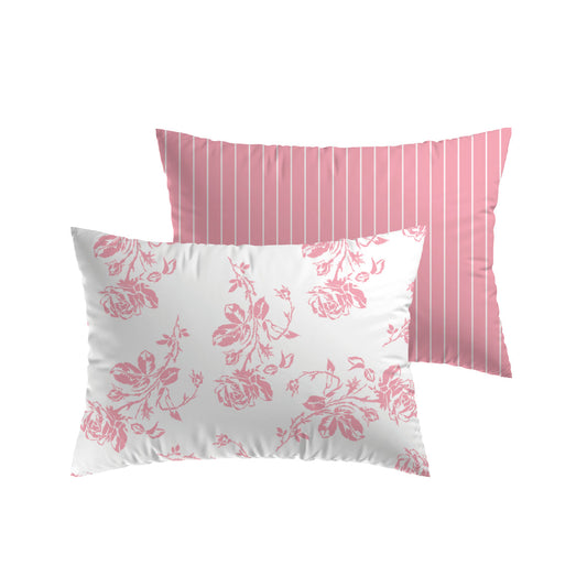 Pillowcase(s) linen / cotton - Roses Pink