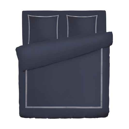 Duvet cover + pillowcase(s) cotton satin - La Rochelle White / Dark blue