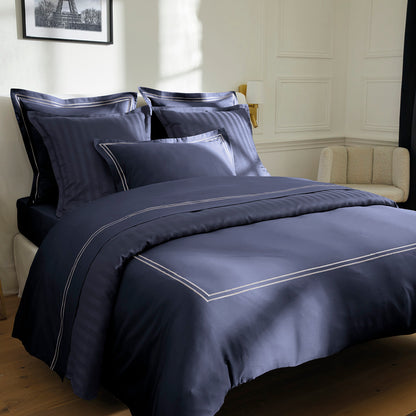 Pillowcase(s) cotton satin - La Rochelle White / Dark blue