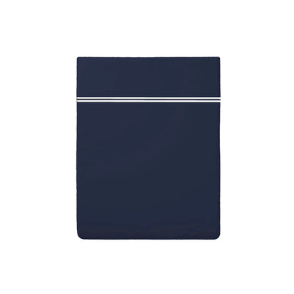 Flat sheet cotton satin - La Rochelle White / Dark blue