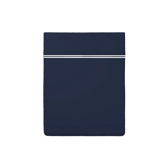 Drap plat satin de coton - La Rochelle Blanc / Bleu foncé