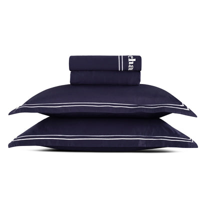 Sheet set cotton satin - La Rochelle White / Dark blue