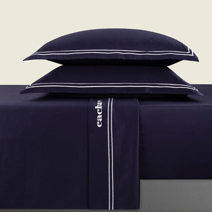 Sheet set cotton satin - La Rochelle White / Dark blue