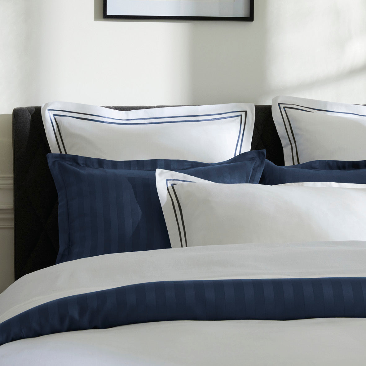 Pillowcase(s) cotton satin - La Rochelle Dark blue / White