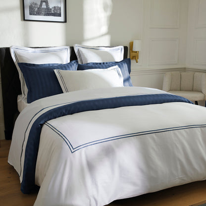 Pillowcase(s) cotton satin - La Rochelle Dark blue / White