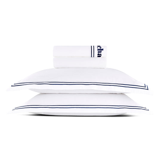 Sheet set cotton satin - La Rochelle Dark blue / White