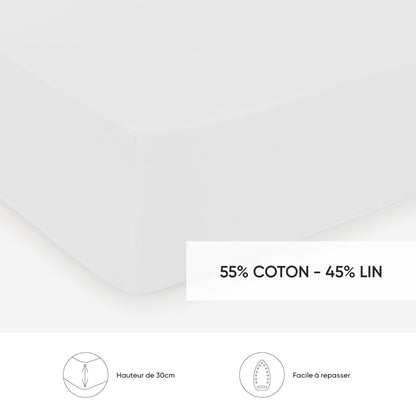 Fitted sheet linen / cotton - Uni White