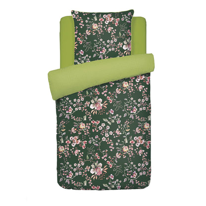 Duvet cover + pillowcase cotton satin - Jardin secret Green