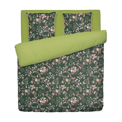 Duvet cover + pillowcase cotton satin - Jardin secret Green