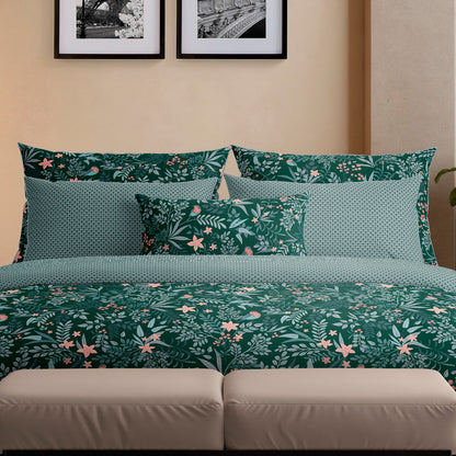 Duvet cover + pillowcase(s) cotton satin - Forêt enchantée Green