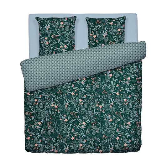 Duvet cover + pillowcase(s) cotton satin - Forêt enchantée Green