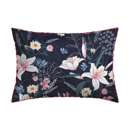 Pillowcase(s) cotton satin - Fleur de minuit Dark blue / Pink