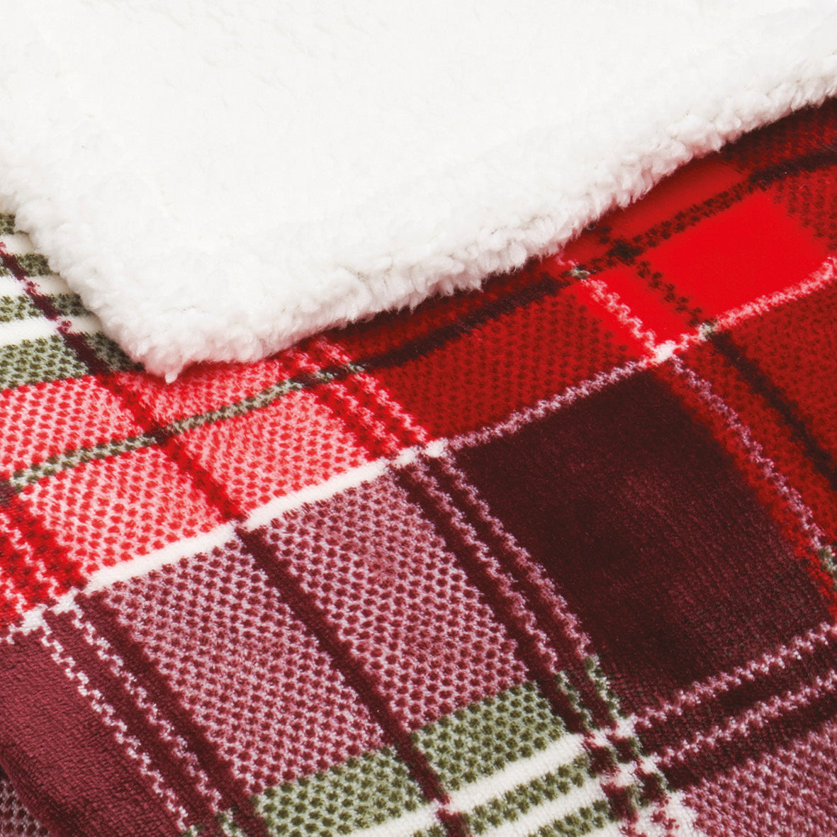 Sherpa plaid Tartan Red / White - 130 x 180 cm