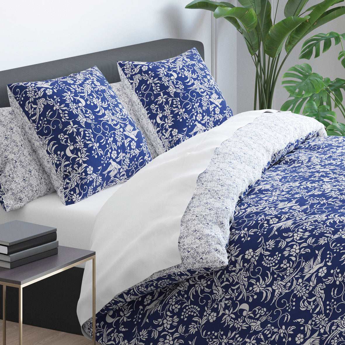 Duvet cover cotton satin - Birds Blue