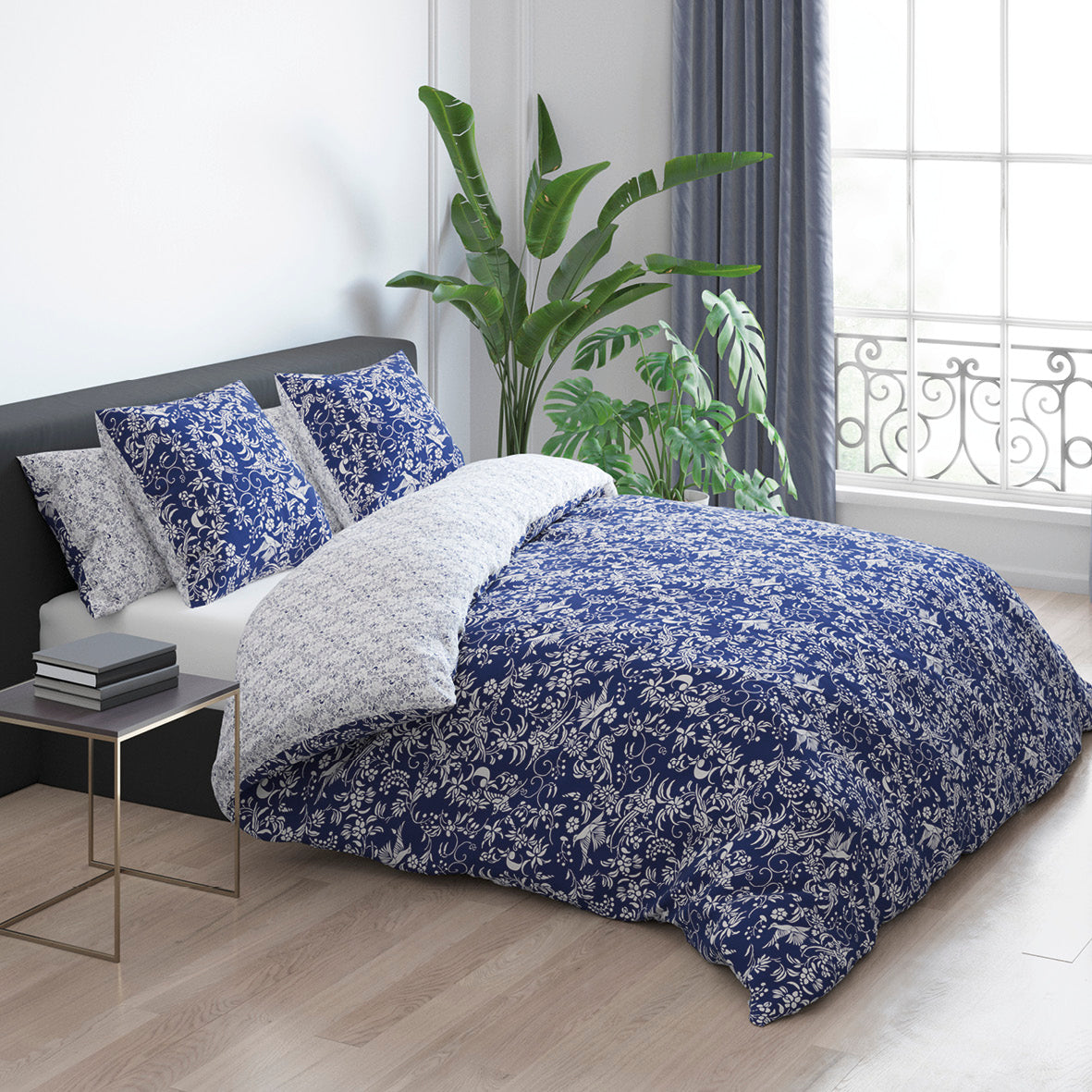 Duvet cover cotton satin - Birds Blue