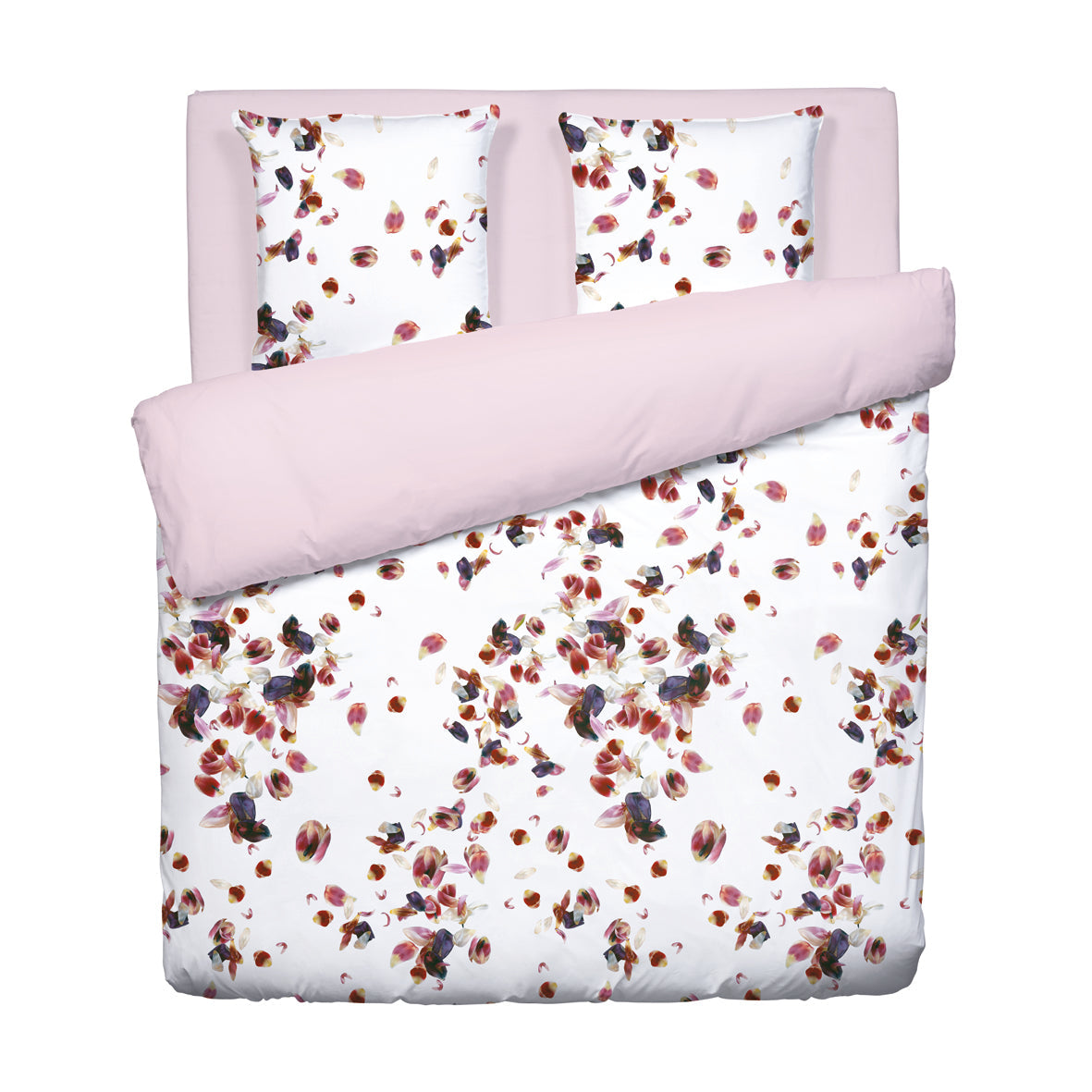 Duvet cover + pillowcase(s) cotton satin - Aurore White / Light pink 260 x 240 cm + 2 x (63 x 63 cm)