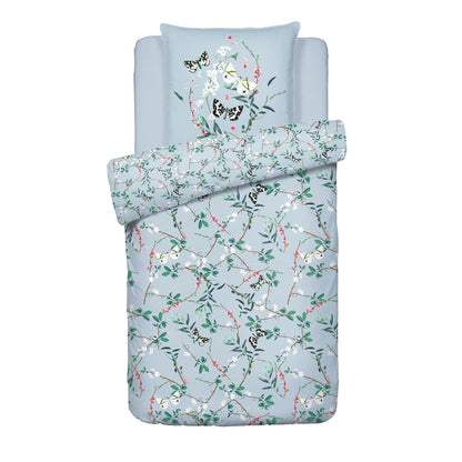 Duvet cover + pillowcase(s) cotton satin - Buddleia Teal 140 x 200 cm + 63 x 63 cm