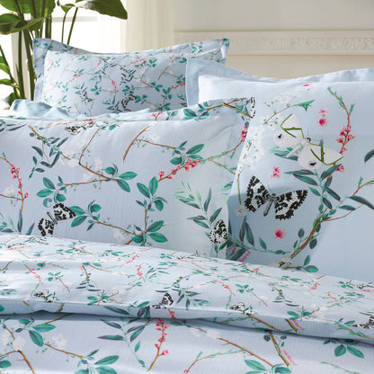 Duvet cover + pillowcase(s) cotton satin - Buddleia Teal