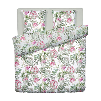 Duvet cover + pillowcase(s) cotton satin - Jardin de Roses Thyme Green / White