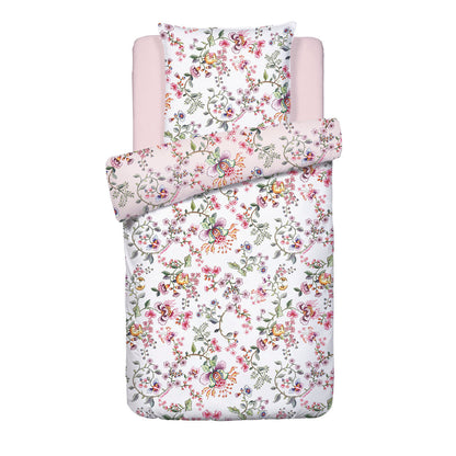 Duvet cover + pillowcase cotton satin - Jardin Secret White / Blush Pink 155 x 220 cm + 80 x 80 cm