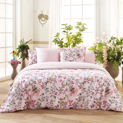 Duvet cover + pillowcase cotton satin - Jardin Secret White / Blush Pink