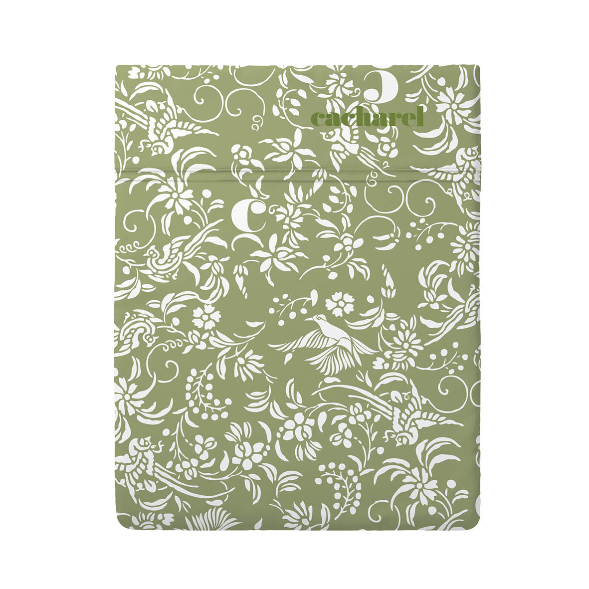 Flat sheet cotton satin - Birds Olive green