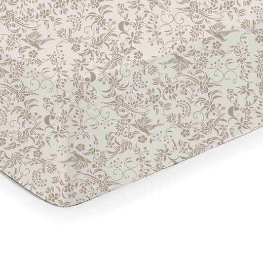 Fitted sheet cotton satin - Birds Taupe