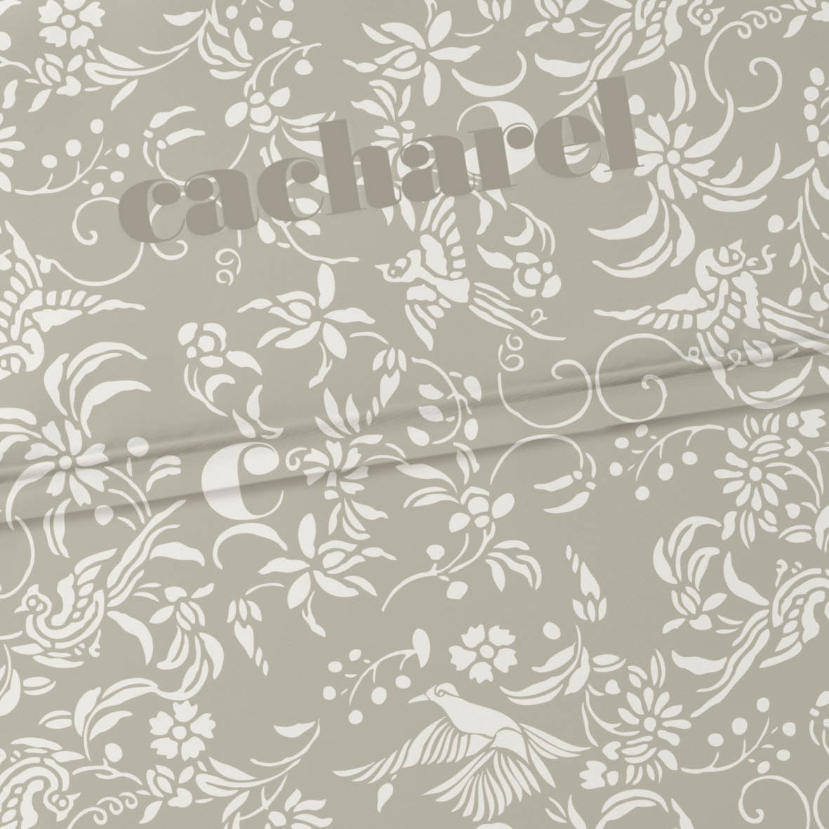 Flat sheet cotton satin - Birds Dark taupe