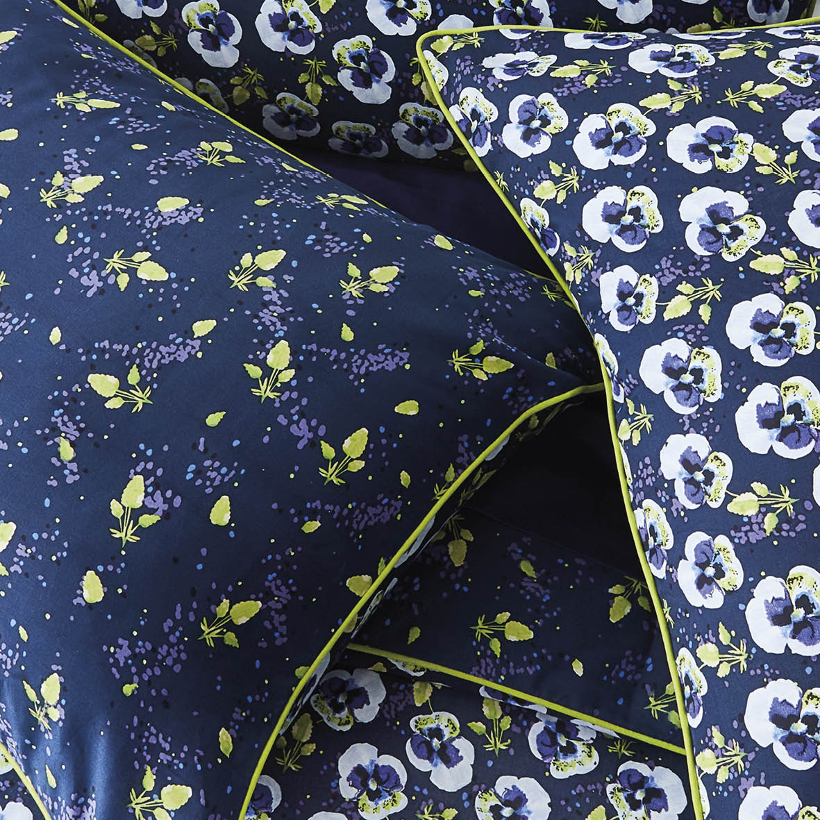 Duvet cover + pillowcase(s) cotton satin - Pansy small Dark blue