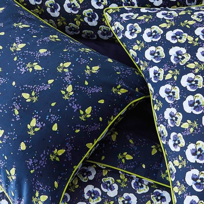 Duvet cover + pillowcase(s) cotton satin - Pansy small Dark blue