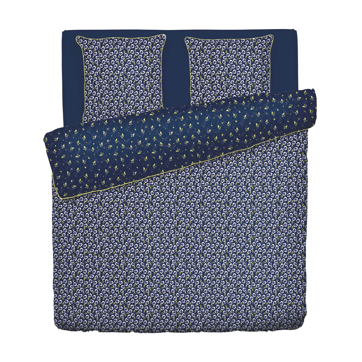 Duvet cover + pillowcase(s) cotton satin - Pansy small Dark blue