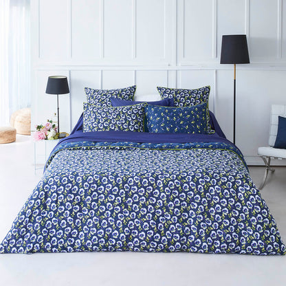 Flat sheet cotton satin - Pansy small Dark blue