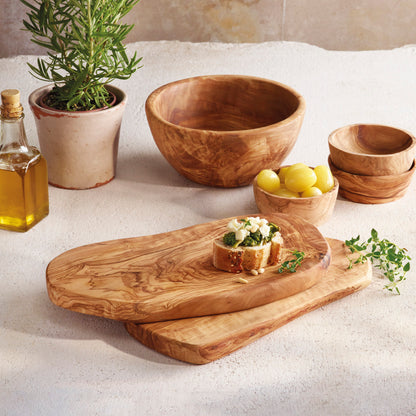 Set of 3 oval cutting boards with hole in olive wood