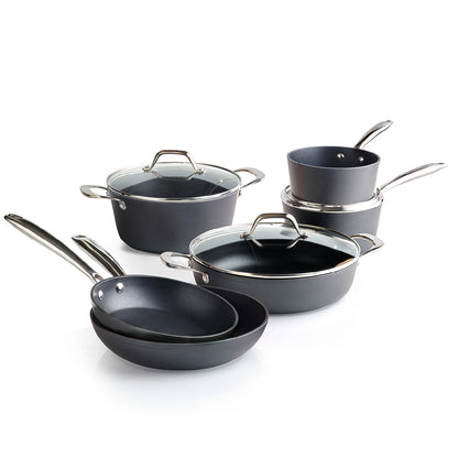 Set of 2 frypan + saucepan 16 cm + saucepan with lid + skillet with lid + casserole with lid - Black