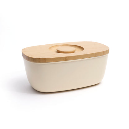 Bread bin with bamboo lid - Cream / wood