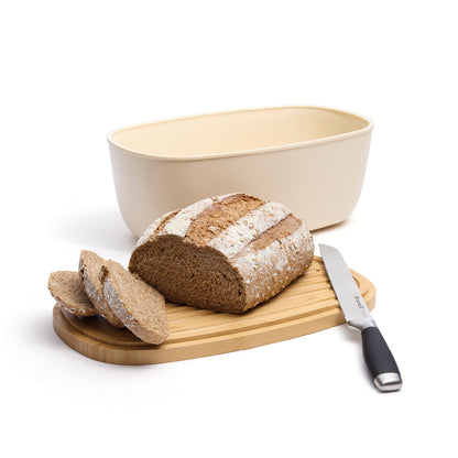 Bread bin with bamboo lid - Cream / wood