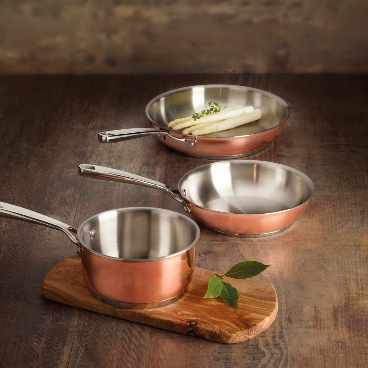 Set of 3 stainless steel triply copper frypans 20 + 24 + 28 cm - Copper